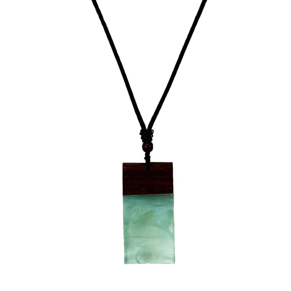 Wood & Mint Green Resin Pendant Necklace - Minimalist Women’s Jewelry